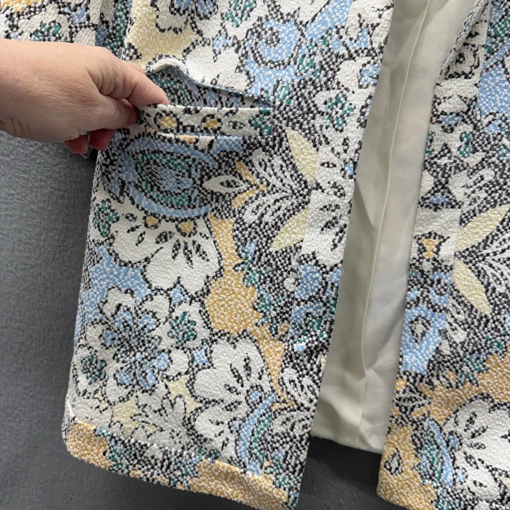 Zara Basic Jacket Womens‎ Small Open Floral Jacquard Pixelated Multicolor Boho